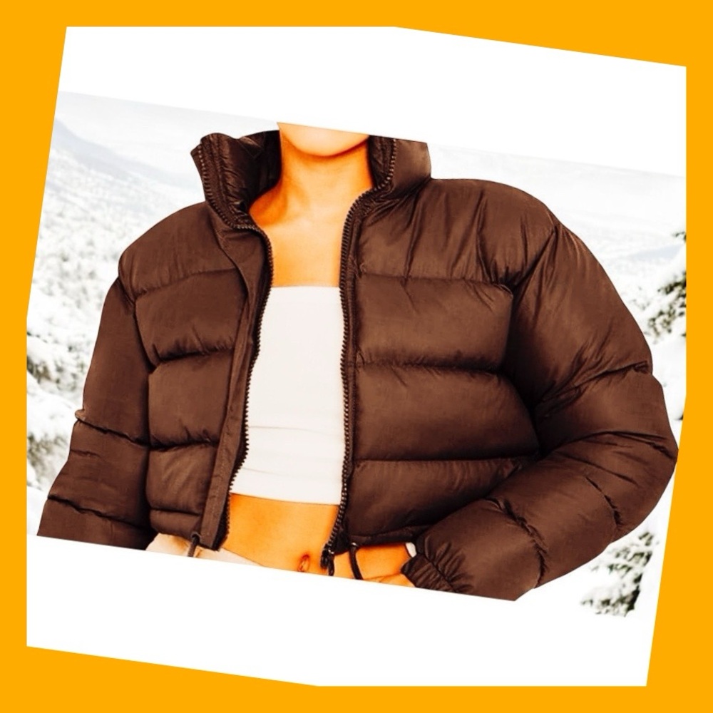 Cocoa Cropped Zip Up Puffer Jacket/Warm Padding/Quilted Winter Jacket BY PEHMEA